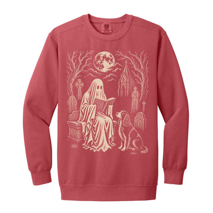 Springer Spaniel Ghost Reading sweatshirt in Crimson