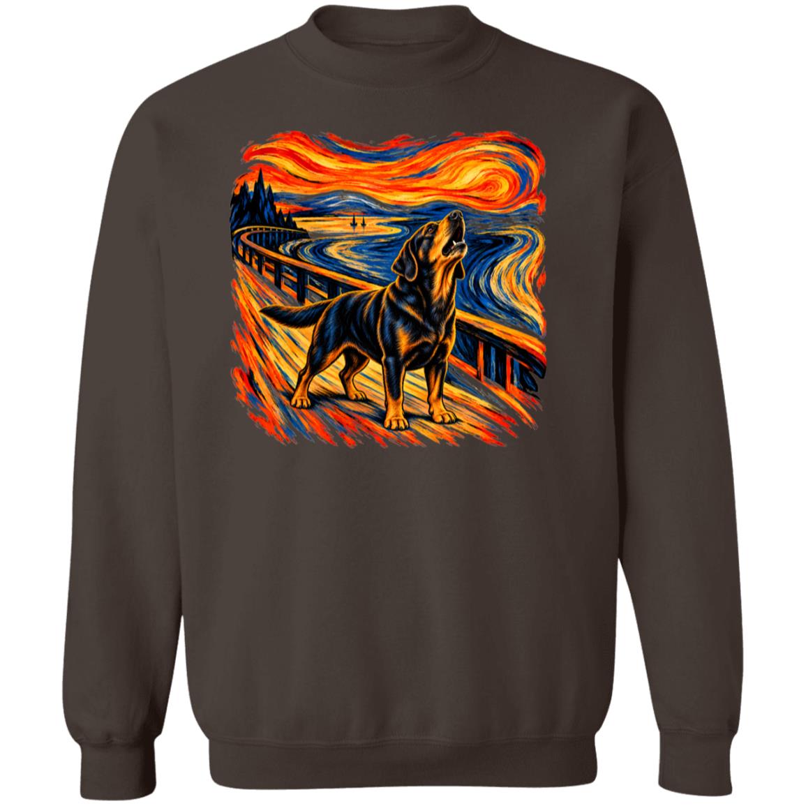 Dark Chocolate Gildan® Heavy Blend sweatshirt with The Howl Labrador Retriever dog design