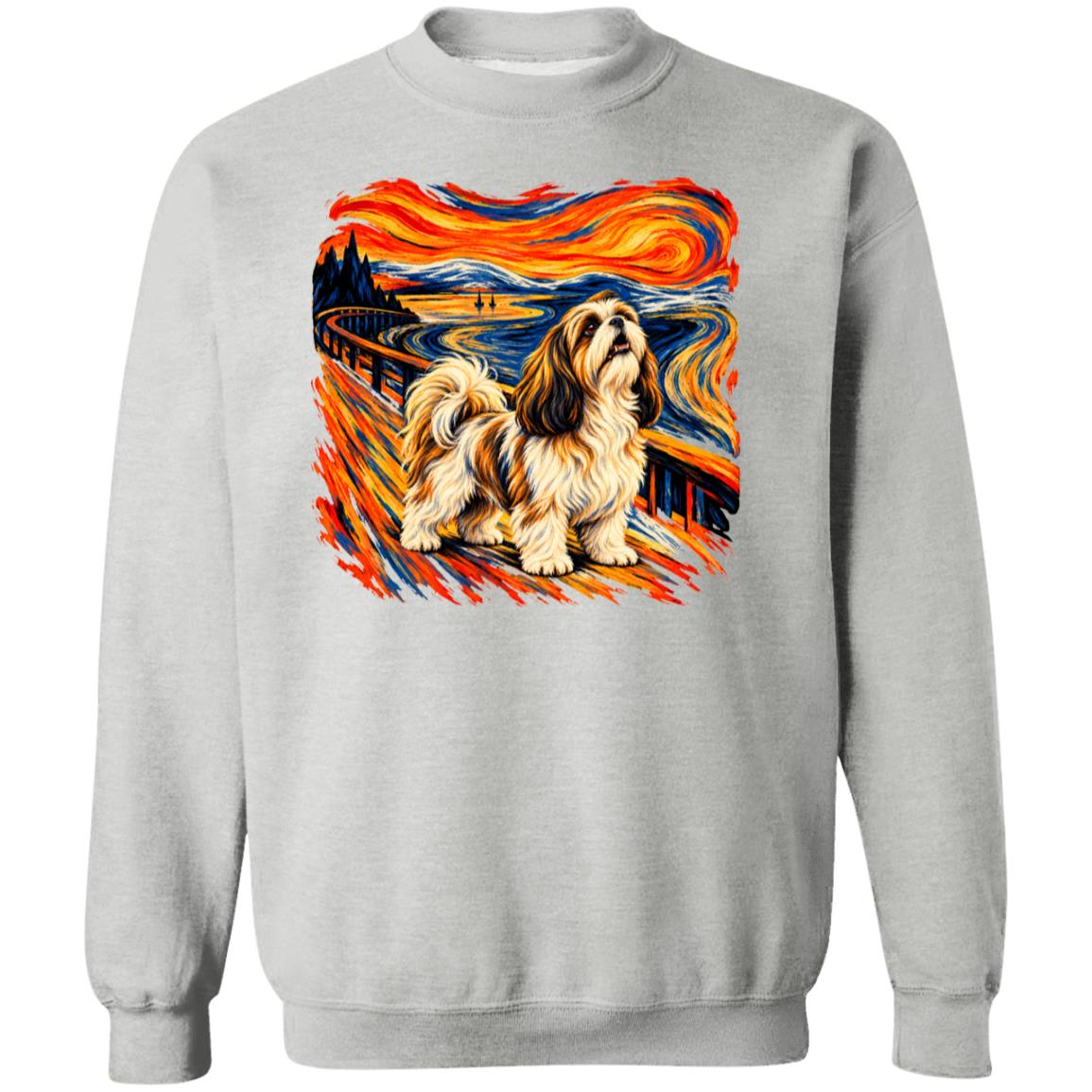 Sport Grey Gildan® Heavy Blend sweatshirt with The Howl Shih Tzu dog design