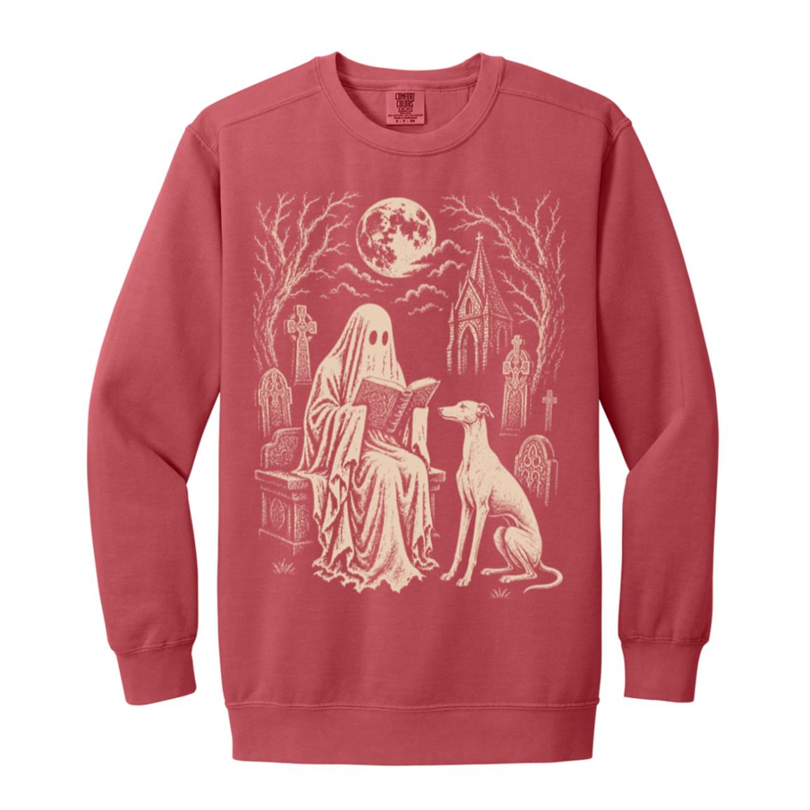 Greyhound Ghost Reading sweatshirt in Crimson
