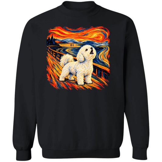 Black Gildan® Heavy Blend sweatshirt with The Howl Bichon Frise dog design