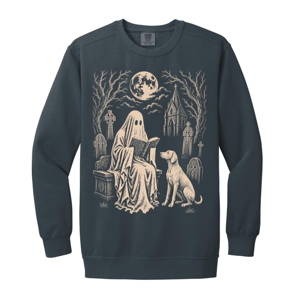 Weimaraner Ghost Reading sweatshirt in Denim