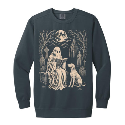 Weimaraner Ghost Reading sweatshirt in Denim