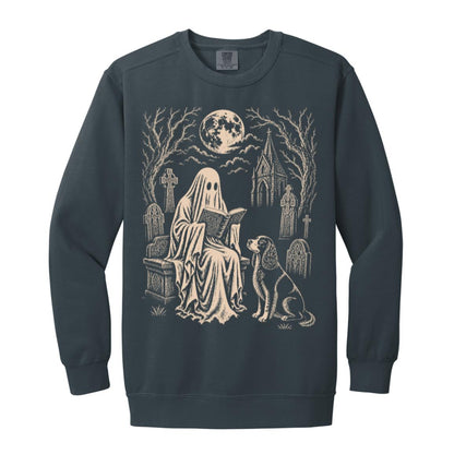 Springer Spaniel Ghost Reading sweatshirt in Denim