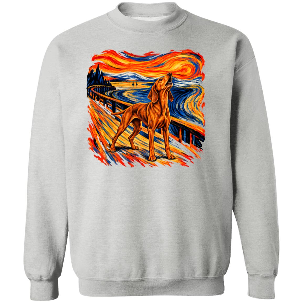 Sport Grey Gildan® Heavy Blend sweatshirt with The Howl Vizsla dog design