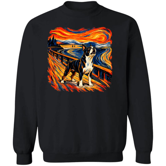Black Gildan® Heavy Blend sweatshirt with The Howl Boston Terrier dog design