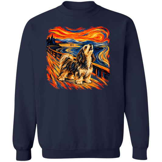 Navy Gildan® Heavy Blend sweatshirt with The Howl Havanese dog design