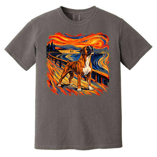 Pepper Comfort Colors® T-shirt with The Howl Boxer dog design