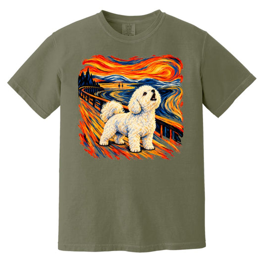 Moss Comfort Colors® T-shirt with The Howl Bichon Frise dog design