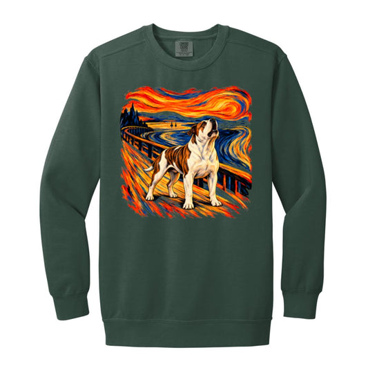 Blue Spruce Comfort Colors® sweatshirt with The Howl American Bulldog dog design