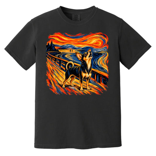 Black Comfort Colors® T-shirt with The Howl Chihuahua dog design
