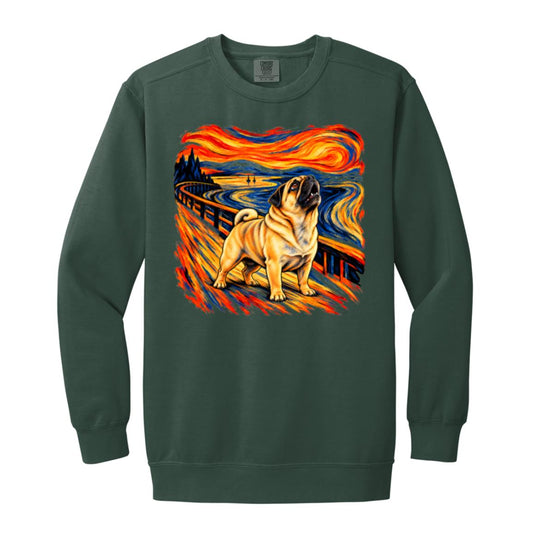 Blue Spruce Comfort Colors® sweatshirt with The Howl Pug dog design