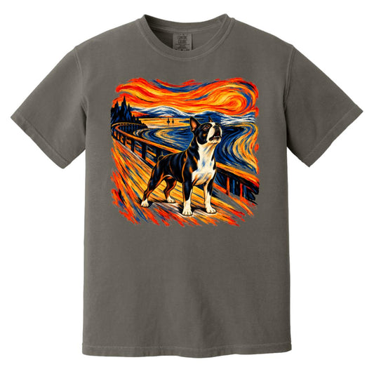 Pepper Comfort Colors® T-shirt with The Howl Boston Terrier dog design
