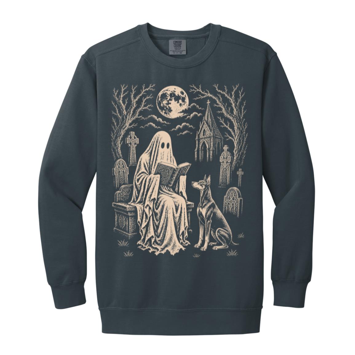 Doberman Ghost Reading sweatshirt in Denim