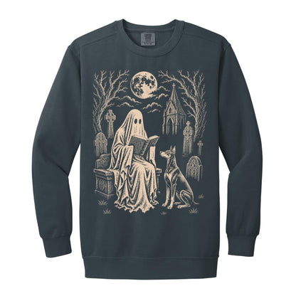 Doberman Ghost Reading sweatshirt in Denim