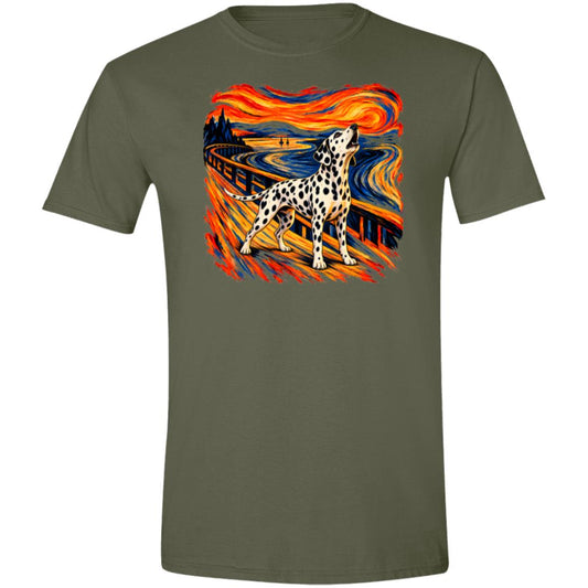 Military Green Gildan® Softstyle T-shirt with The Howl Dalmatian dog design