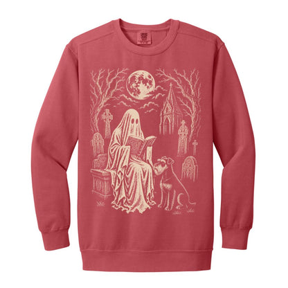 Schnauzer Ghost Reading sweatshirt in Crimson