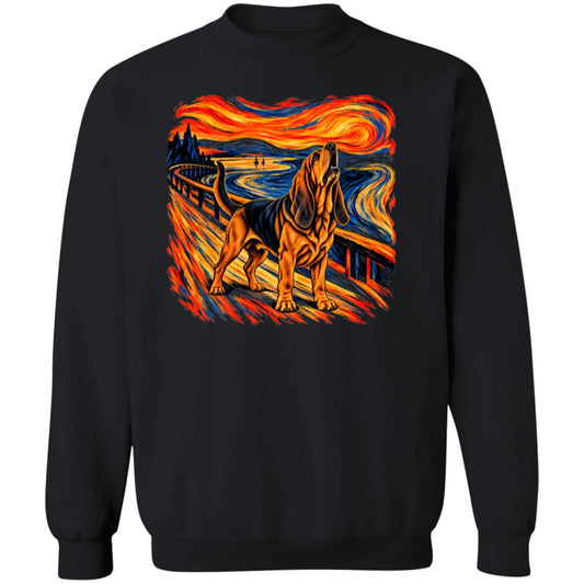 Black Gildan® Heavy Blend sweatshirt with The Howl Bloodhound dog design
