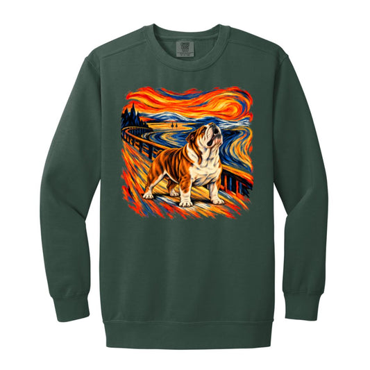 Blue Spruce Comfort Colors® sweatshirt with The Howl Bulldog dog design