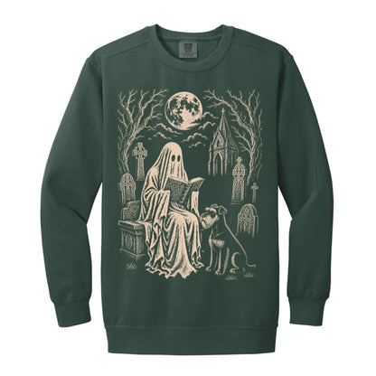 Schnauzer Ghost Reading sweatshirt in Blue Spruce