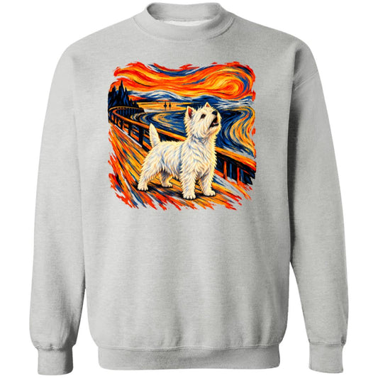 Sport Grey Gildan® Heavy Blend sweatshirt with The Howl Westie dog design