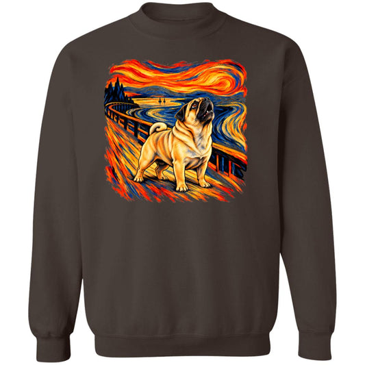 Dark Chocolate Gildan® Heavy Blend sweatshirt with The Howl Pug dog design