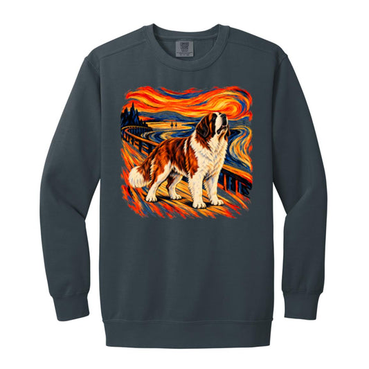 Denim Comfort Colors® sweatshirt with The Howl St Bernard dog design