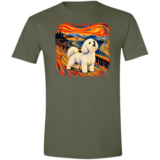 Military Green Gildan® Softstyle T-shirt with The Howl Bichon Frise dog design