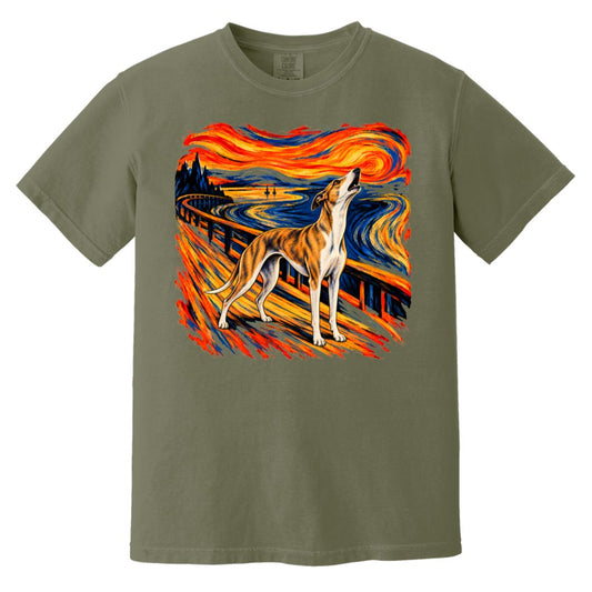 Moss Comfort Colors® T-shirt with The Howl Whippet dog design