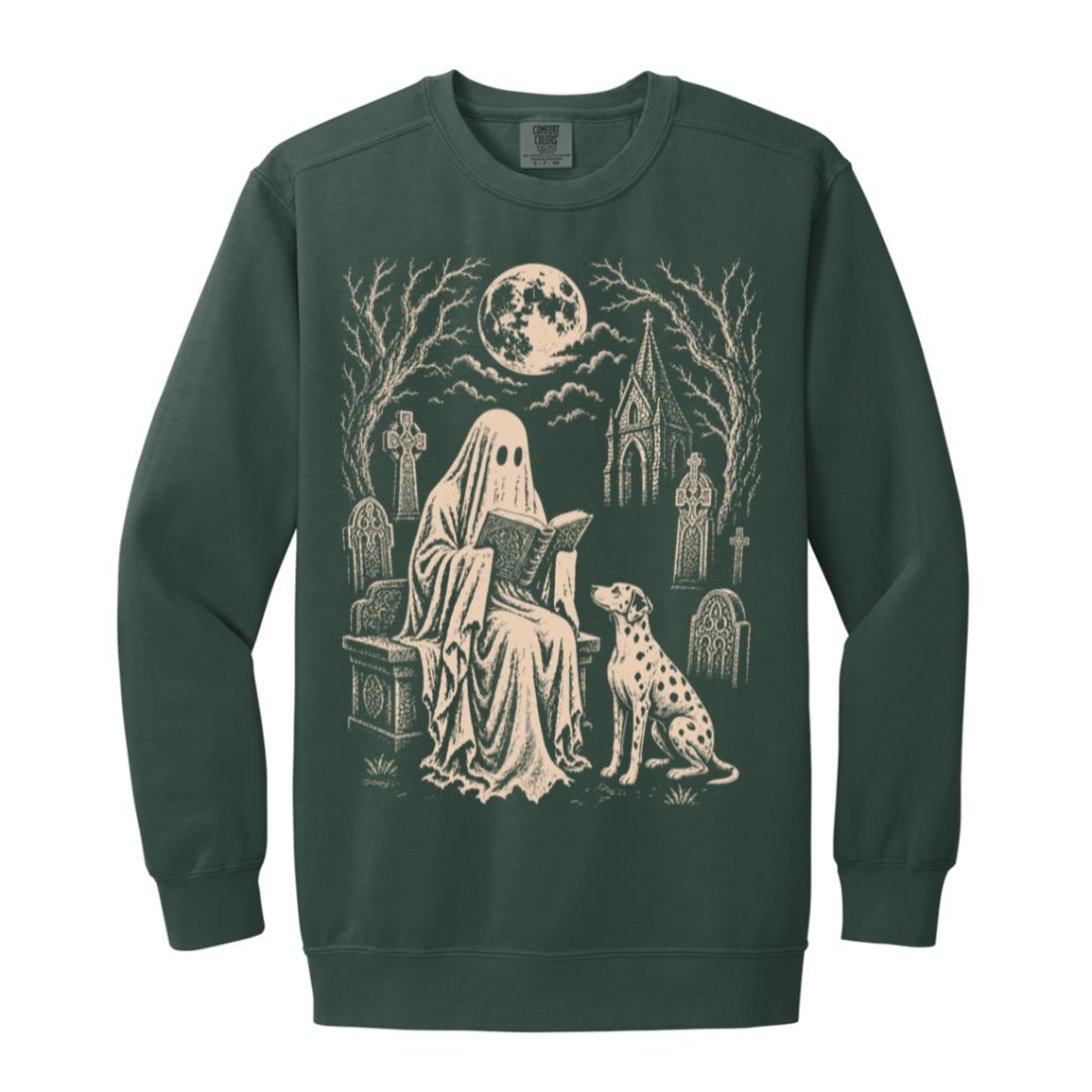 Dalmatian Ghost Reading sweatshirt in Blue Spruce