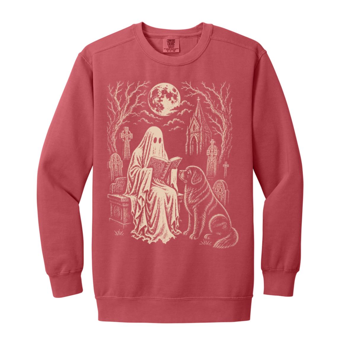 Newfie Ghost Reading sweatshirt in Crimson