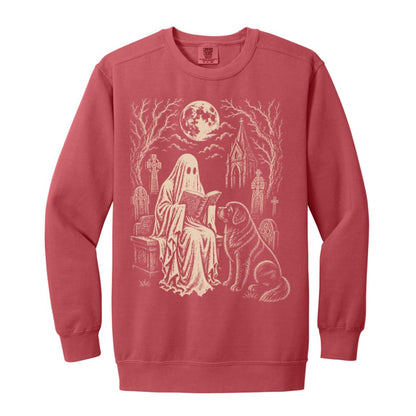 Newfie Ghost Reading sweatshirt in Crimson