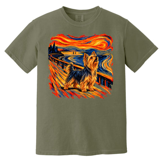 Moss Comfort Colors® T-shirt with The Howl Yorkie dog design