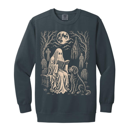 Labradoodle Ghost Reading sweatshirt in Denim