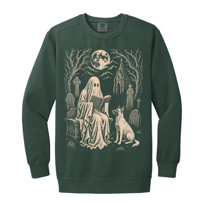 Belgian Malinois Ghost Reading sweatshirt in Blue Spruce