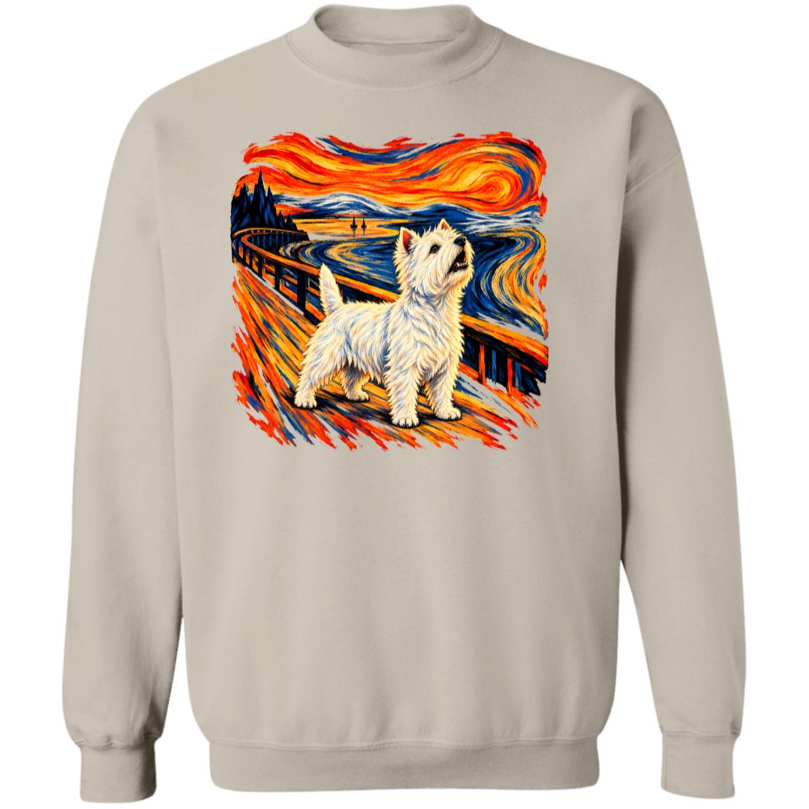 Sand Gildan® Heavy Blend sweatshirt with The Howl Westie dog design