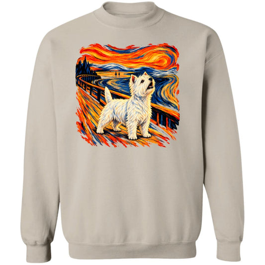 Sand Gildan® Heavy Blend sweatshirt with The Howl Westie dog design