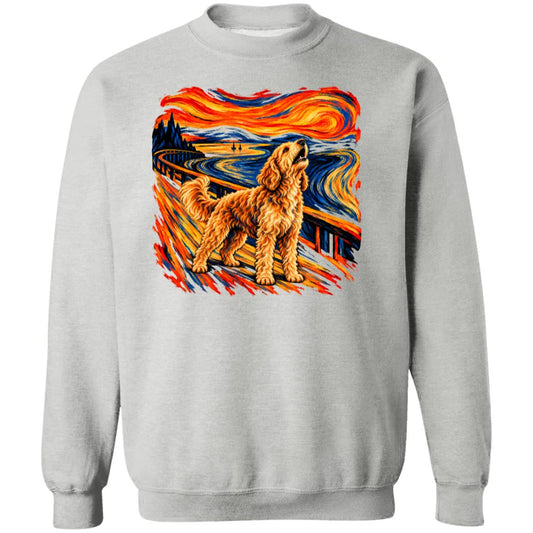 Sport Grey Gildan® Heavy Blend sweatshirt with The Howl Goldendoodle dog design