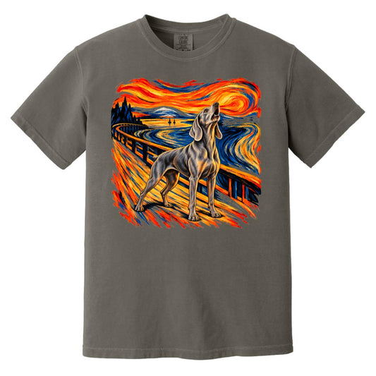 Pepper Comfort Colors® T-shirt with The Howl Weimaraner dog design