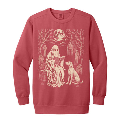 Weimaraner Ghost Reading sweatshirt in Crimson