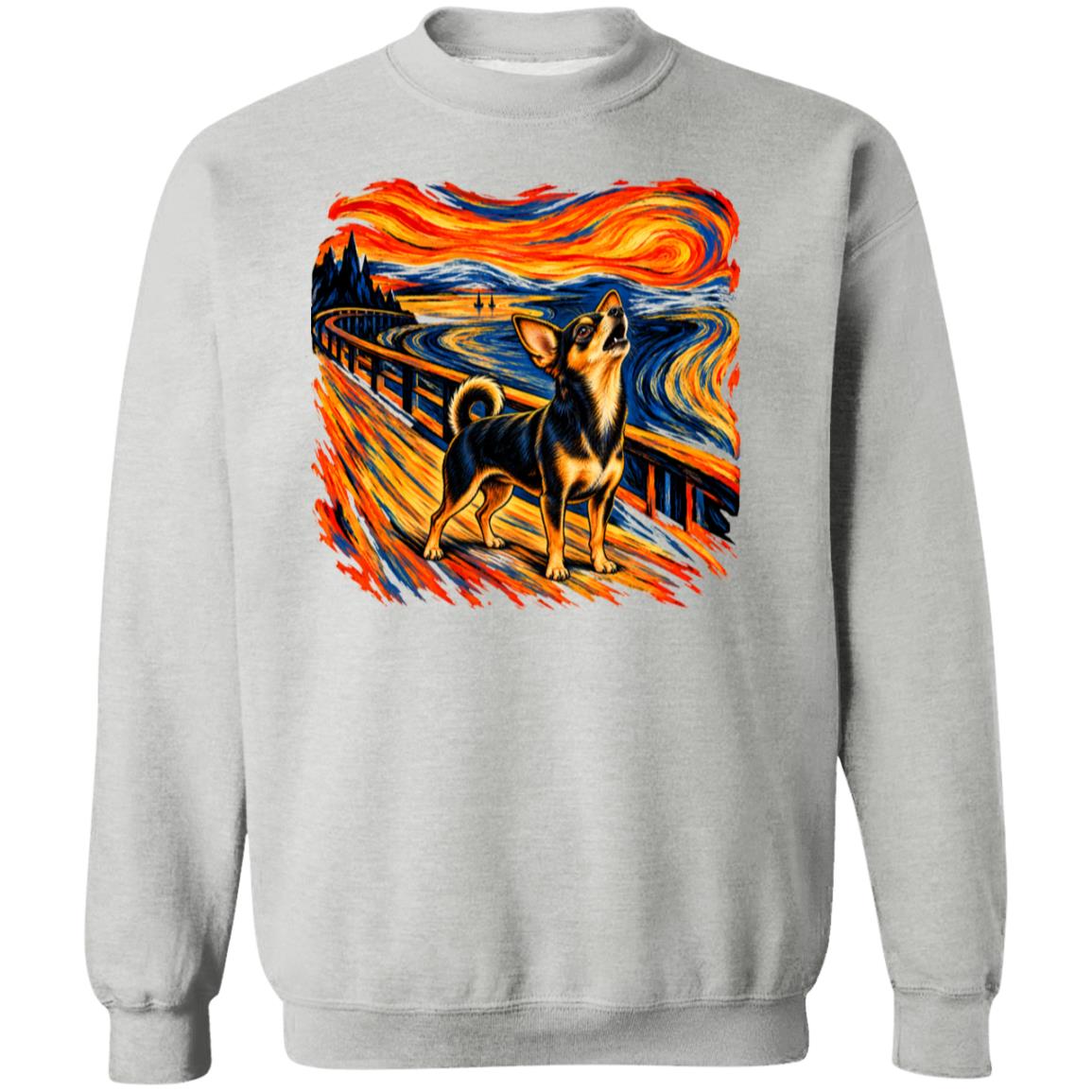 Sport Grey Gildan® Heavy Blend sweatshirt with The Howl Chihuahua dog design