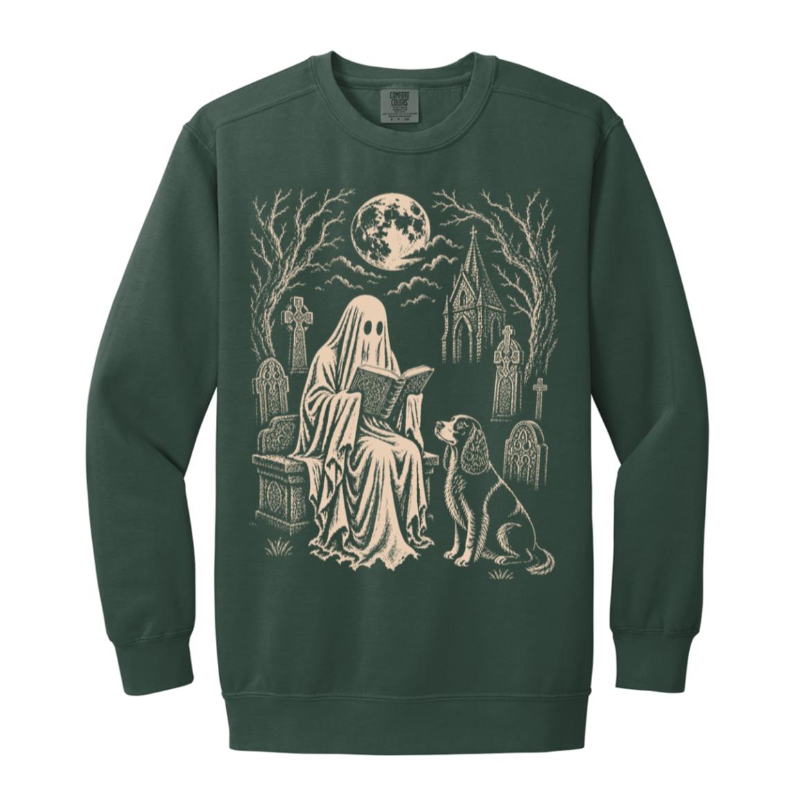 Springer Spaniel Ghost Reading sweatshirt in Blue Spruce