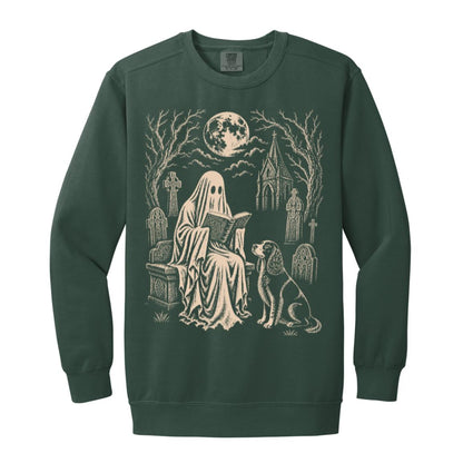 Springer Spaniel Ghost Reading sweatshirt in Blue Spruce