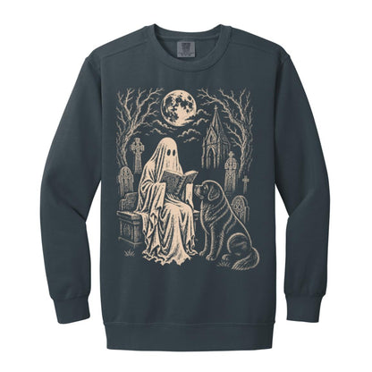 Newfie Ghost Reading sweatshirt in Denim