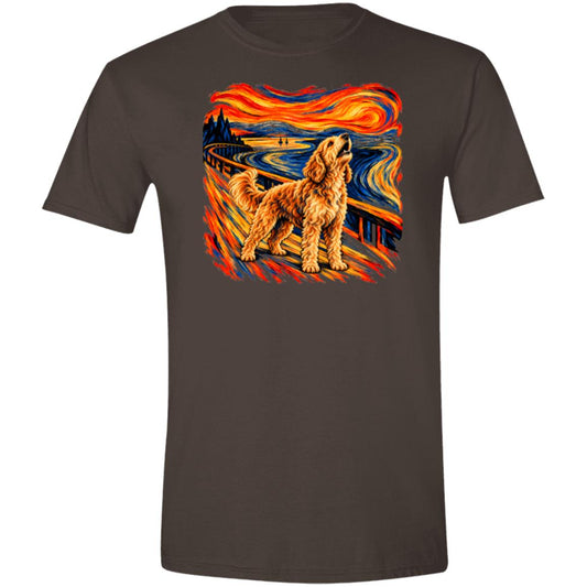 Dark Chocolate Gildan® Softstyle T-shirt with The Howl Goldendoodle dog design