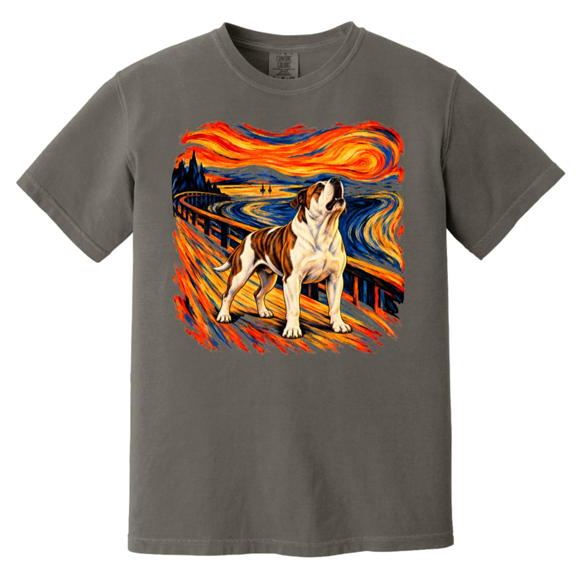 Pepper Comfort Colors® T-shirt with The Howl American Bulldog dog design