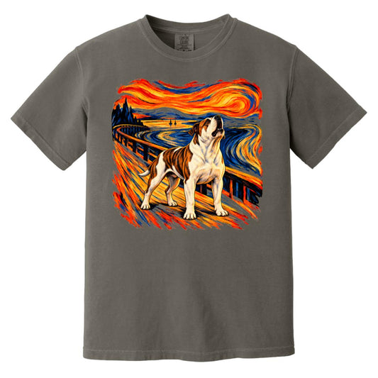 Pepper Comfort Colors® T-shirt with The Howl American Bulldog dog design
