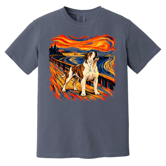 Denim Comfort Colors® T-shirt with The Howl American Bulldog dog design
