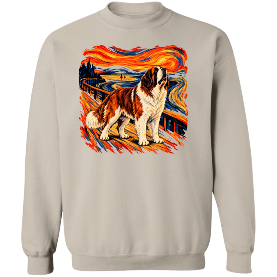 Sand Gildan® Heavy Blend sweatshirt with The Howl St Bernard dog design
