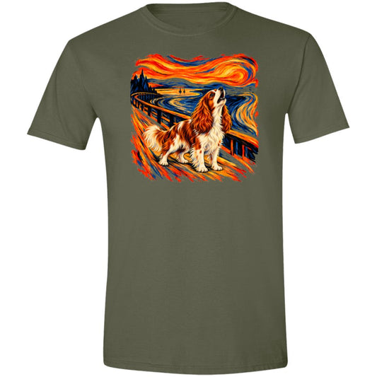 Military Green Gildan® Softstyle T-shirt with The Howl Cavalier dog design
